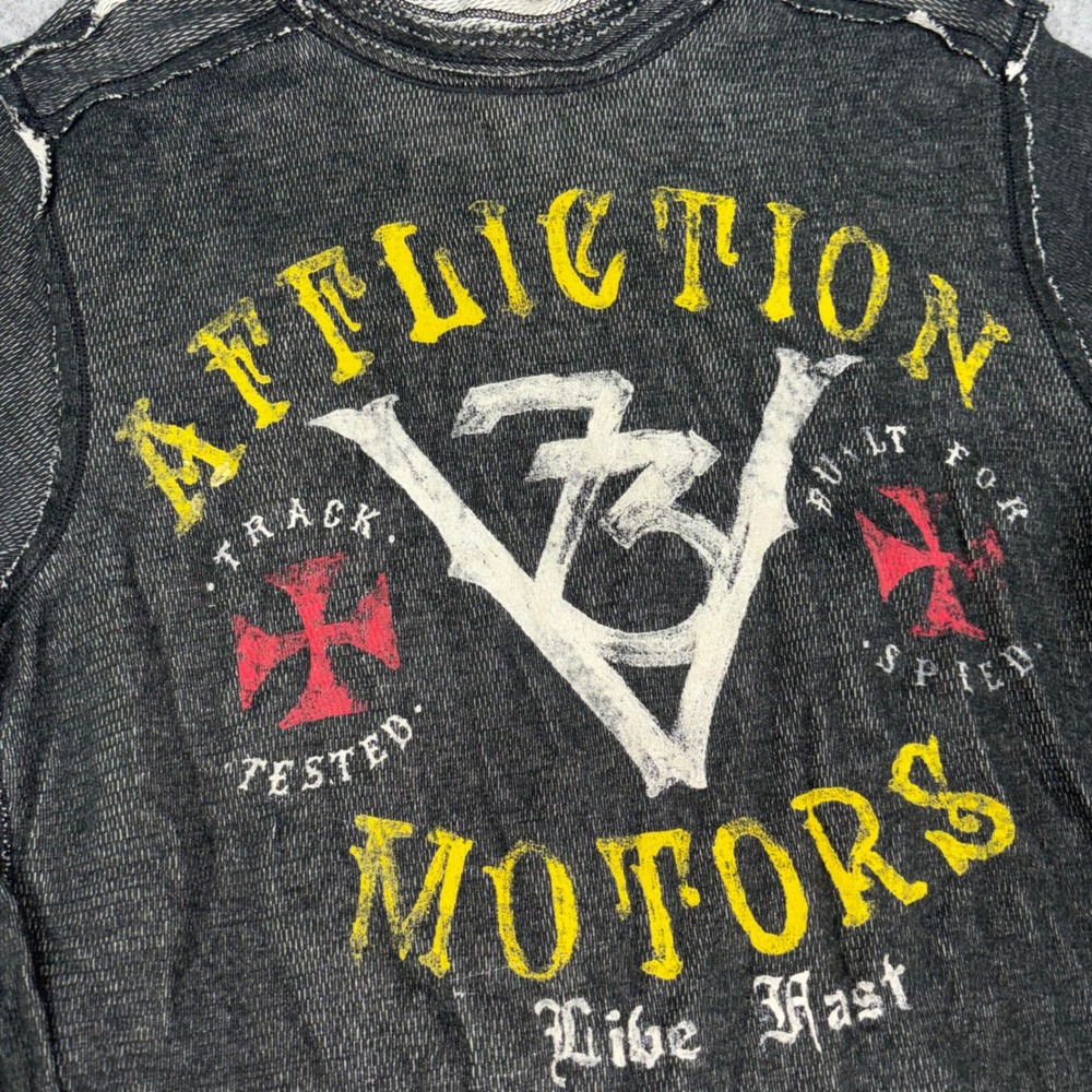 Affliction Motors Thermal Shirt Mens XL Black Live Fast Graphic Long Sleeve Tee